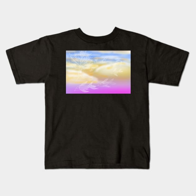 Dreamscape: Leaves to Fish, Sunset Symphony Kids T-Shirt by TRJ NOLA